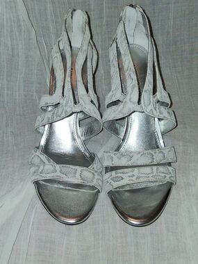 ANTONIO MELANI Silver Strappy Leather High-Heel Sandals